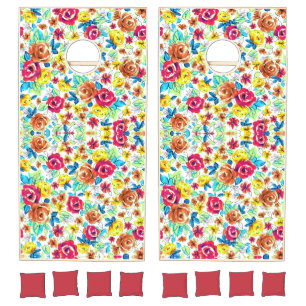 Cute colorful vintage roses patterns cornhole set