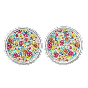 Cute colorful vintage roses patterns cufflinks
