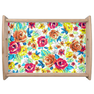 Cute colorful vintage roses patterns serving tray