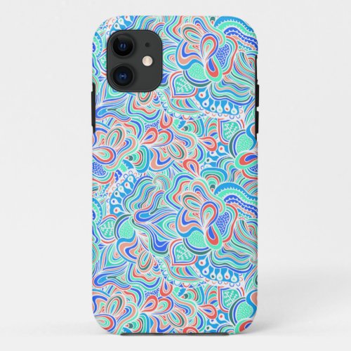 Cute colorful vintage swirl flowers iPhone 11 case