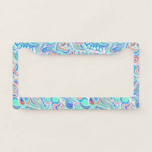 Cute colorful vintage swirl flowers license plate frame