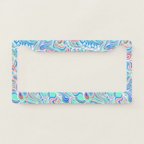 Cute colorful vintage swirl flowers license plate frame