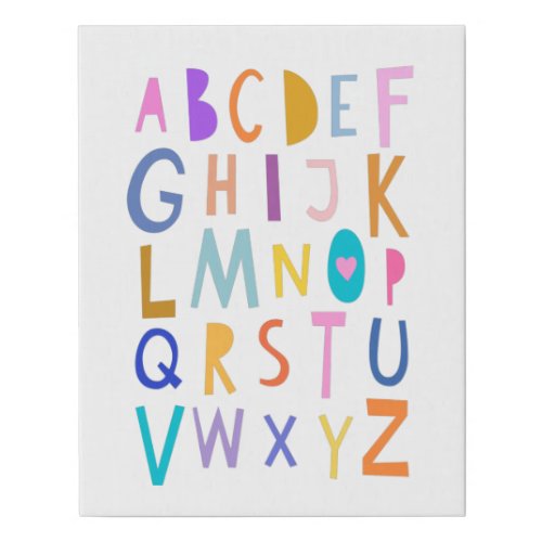 Cute Colorful Wacky Alphabet Learning ABC Letters Faux Canvas Print