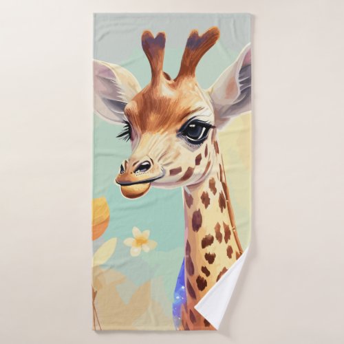 Cute Colorful Watercolor Baby Giraffe Bath Towel Set