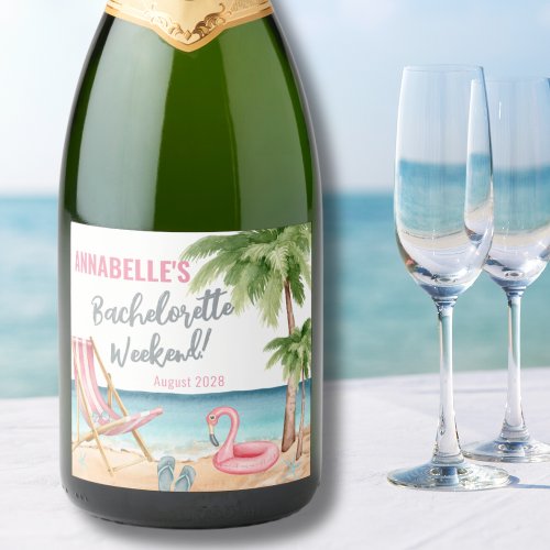 Cute Colorful Watercolor Beach Bachelorette Party Sparkling Wine Label