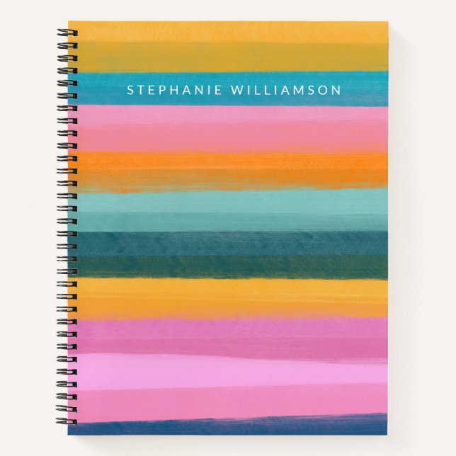 Cute Colorful Watercolor Brush Stroke Stripes Notebook (Front)