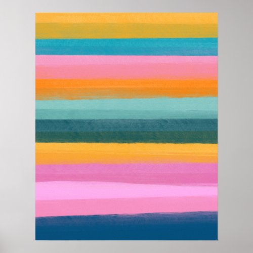 Cute Colorful Watercolor Brush Stroke Stripes Poster
