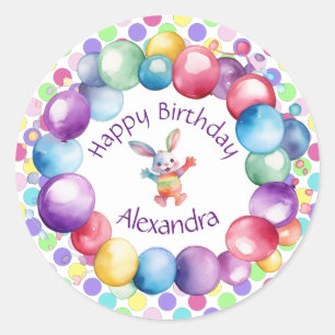Cute Colorful Watercolor Bunny and Polka Dots Classic Round Sticker