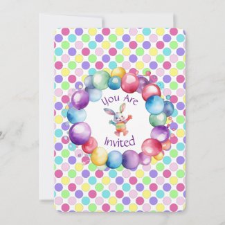 Cute Colorful Watercolor Bunny and Polka Dots