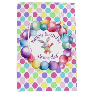 Cute Colorful Watercolor Bunny and Polka Dots