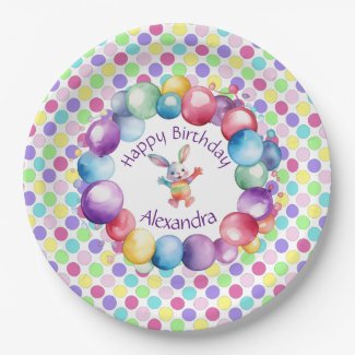 Cute Colorful Watercolor Bunny and Polka Dots