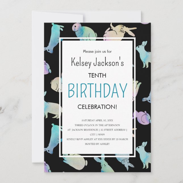 Cute Colorful Watercolor Bunny Rabbit Template (Front)