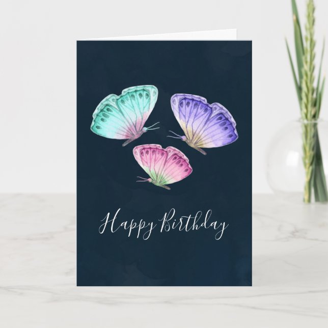 Cute Colorful Watercolor Butterflies Birthday Card (Front)