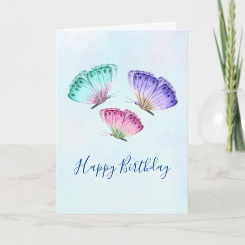 Cute Colorful Watercolor Butterflies Birthday Card