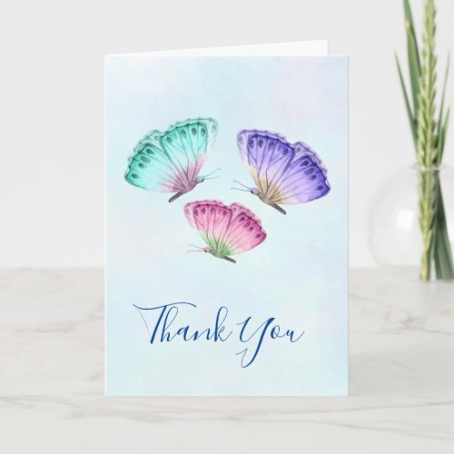 Cute Colorful Watercolor Butterflies Thank You Card