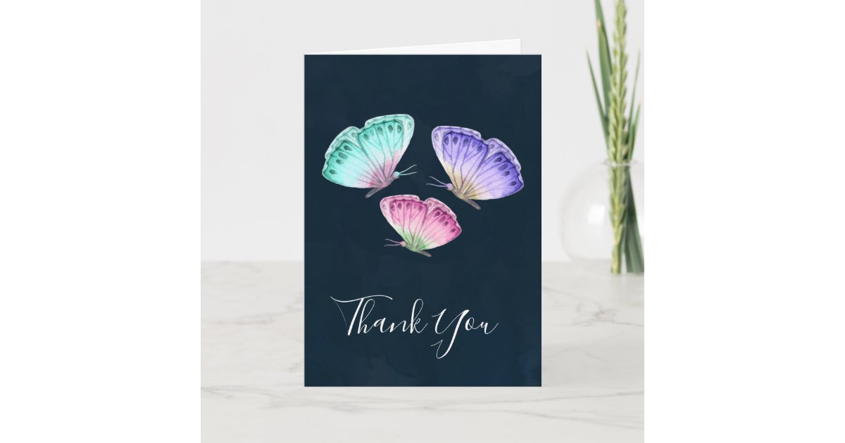 Cute Colorful Watercolor Butterflies Thank You Card | Zazzle