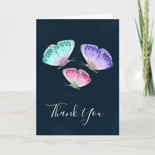 Cute Colorful Watercolor Butterflies Thank You Card | Zazzle