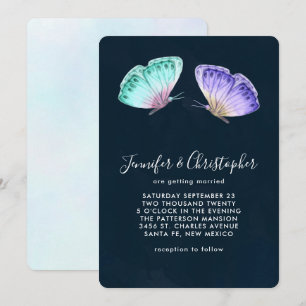 Cute Colorful Watercolor Butterflies Wedding Invitation