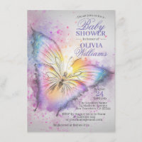 Cute Colorful Watercolor Butterfly Baby Shower Invitation