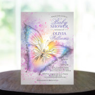 Cute Colorful Watercolor Butterfly Baby Shower Invitation