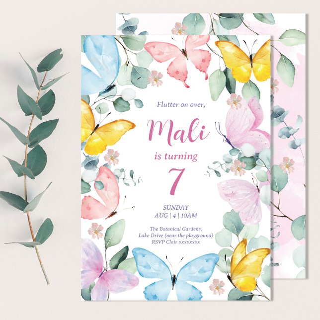 Cute Colorful Watercolor Butterfly Birthday Invitation (Creator Uploaded)