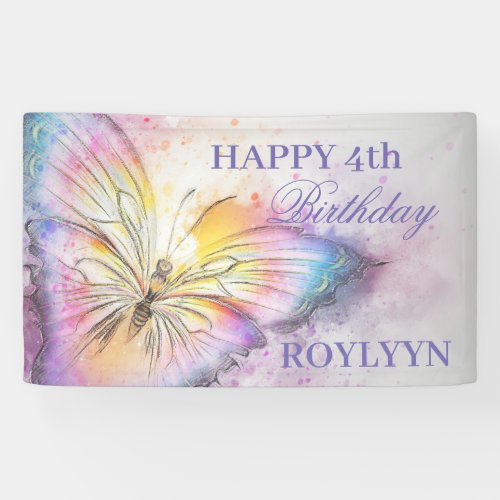 Cute Colorful Watercolor Butterfly Birthday Party Banner