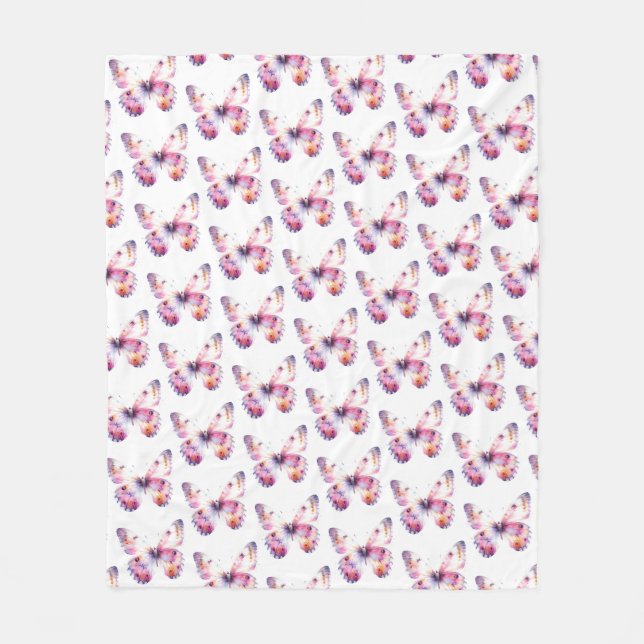 Cute Colorful Watercolor Butterfly Pattern Fleece Blanket (Front)