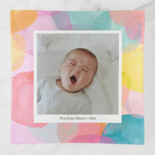 Cute Colorful Watercolor Circles Dots Baby Photo Trinket Tray