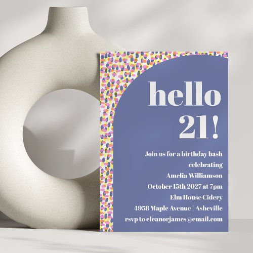Cute Colorful Watercolor Dots 21st Birthday Party Invitation