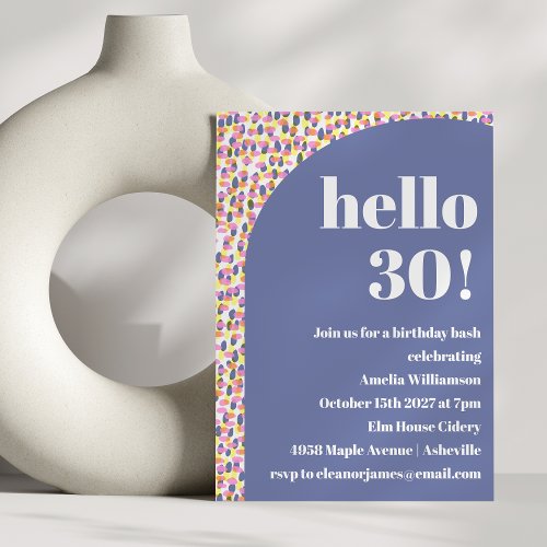 Cute Colorful Watercolor Dots 30th Birthday Party Invitation