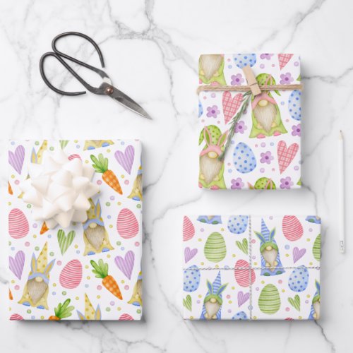 Cute Colorful Watercolor Easter Eggs  Gnomes  Wrapping Paper Sheets