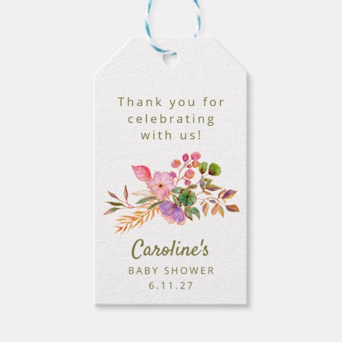 Cute Colorful Watercolor Floral Baby Shower Custom Gift Tags