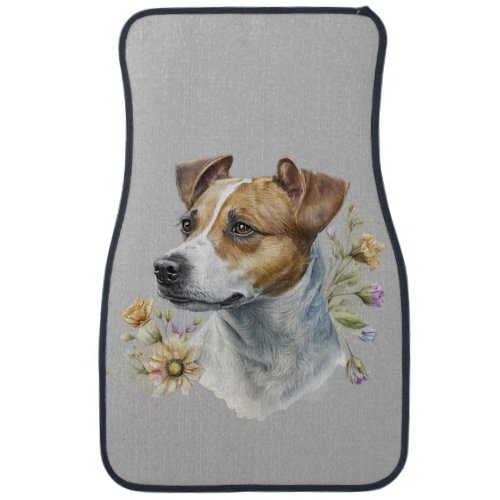 Cute Colorful Watercolor Floral Jack Russell Dog Car Floor Mat