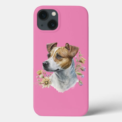 Cute Colorful Watercolor Floral Jack Russell Dog iPhone 13 Case