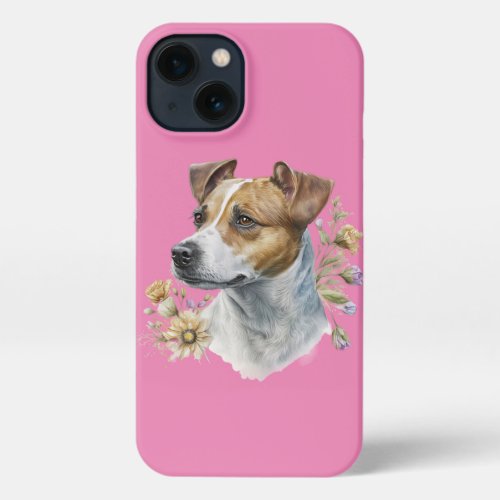 Cute Colorful Watercolor Floral Jack Russell Dog iPhone 13 Case