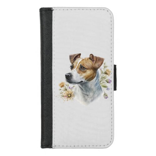 Cute Colorful Watercolor Floral Jack Russell Dog iPhone 87 Wallet Case