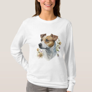 Cute Colorful Watercolor Floral Jack Russell Dog T-Shirt