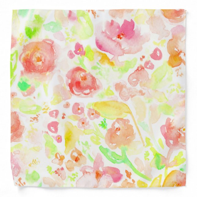 Cute colorful watercolor floral pattern bandana (Front)
