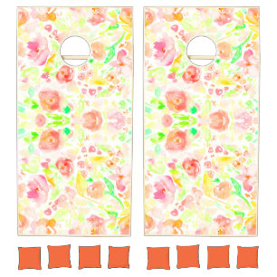 Cute colorful watercolor floral pattern cornhole set