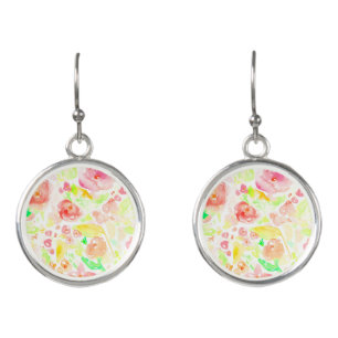 Cute colorful watercolor floral pattern earrings