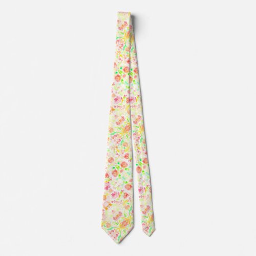 Cute colorful watercolor floral pattern neck tie