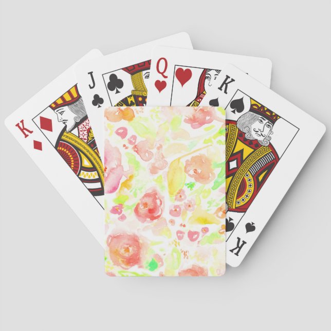 Cute colorful watercolor floral pattern poker cards (Back)