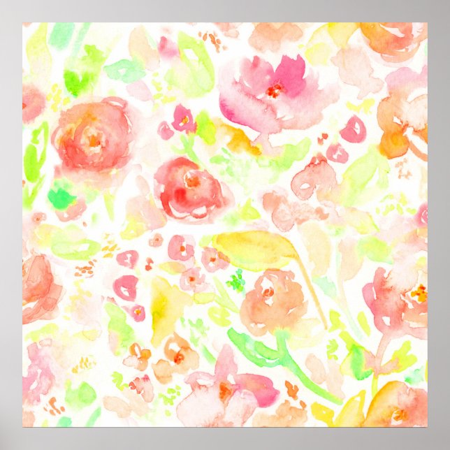 Cute colorful watercolor floral pattern poster (Front)