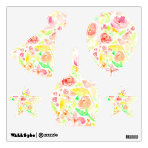 Cute colorful watercolor floral pattern wall decal