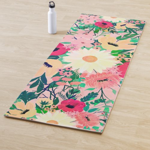 Cute Colorful Watercolor Floral Pink Design Yoga Mat