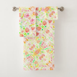 Cute colorful watercolor flowers bath towel set