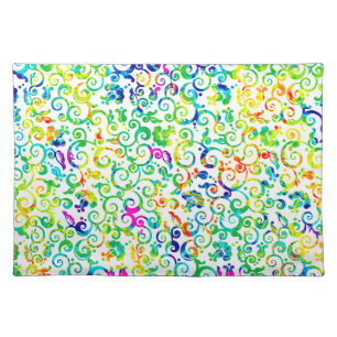 Cute colorful watercolor flowers cloth placemat