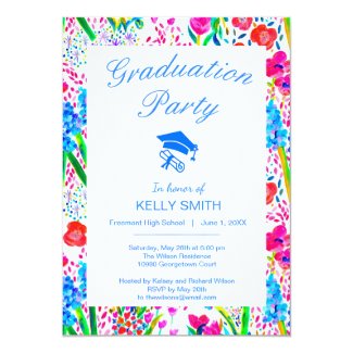 Cute colorful watercolor flowers graduation party