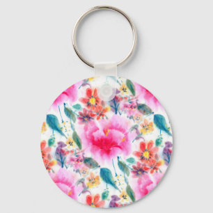 Cute colorful watercolor flowers license plate fra keychain