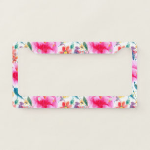 Cute colorful watercolor flowers license plate frame